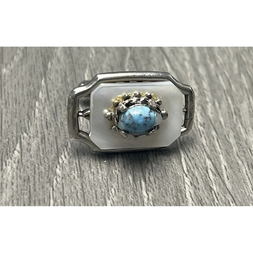 Vintage White‎ & Turquoise Color Cabochon Silver Tone Cufflinks Fashion Jewelry